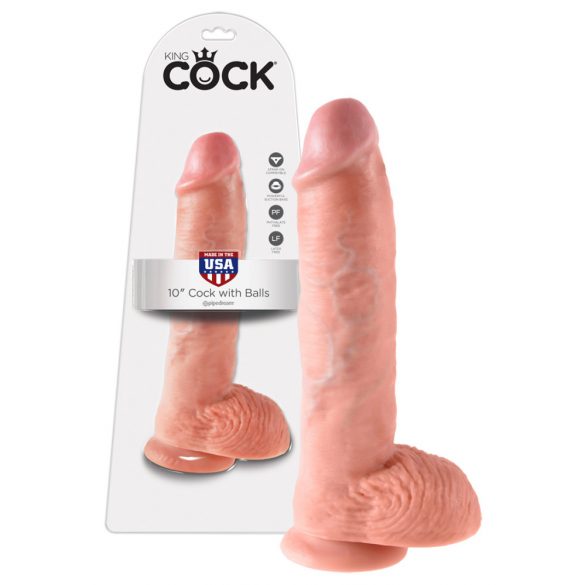 King Cock 10 grote dildo met ballen (25 cm) - huidskleurig