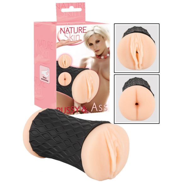 Nature Skin - realistiška vagina ir analinis masturbatorius (natūralus-juodas)