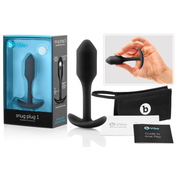 b-vibe Snug Plug 1 - anālais dildo ar iekšējo svaru (55g) - melns