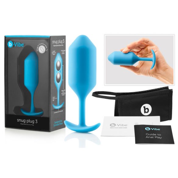 Plug anal b-Vibe Snug 3 cu două bile - albastru (180g)