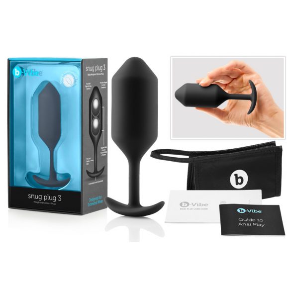 b-vibe Snug Plug 3 - dildo analne z podwójną kulką (180g) - czarny