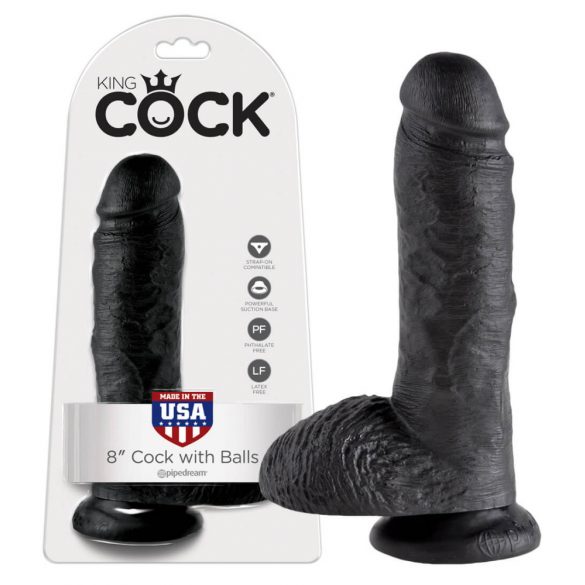 Dildo Nero King Cock con Testicoli e Ventosa (20 cm) - Realistico