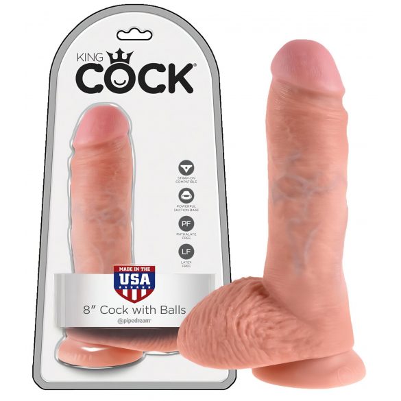 King Cock 8 tums dildo med pung (20 cm) - naturfärg