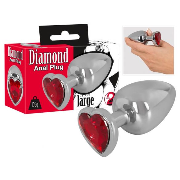 You2Toys - Diamond - 159g Aluminum Anal Dildo (Silver-Red)