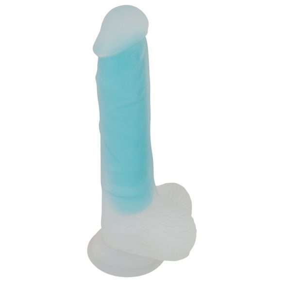 You2Toys Pimedas Helendav - iminapaga, vilkuv munanditega dildo (sinine)