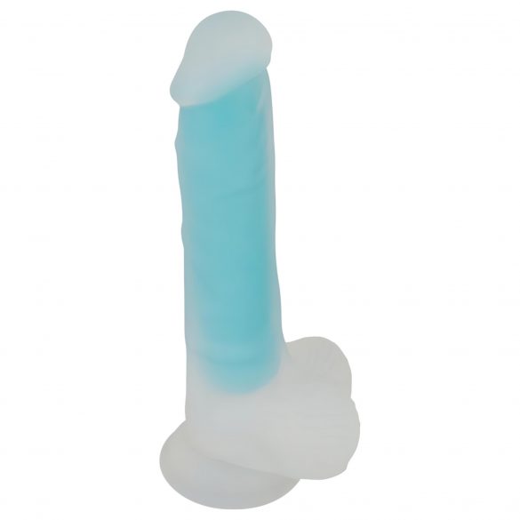 You2Toys Glow in the Dark - dildo za osvjetljavanje testisa s vakuumom (plavi)