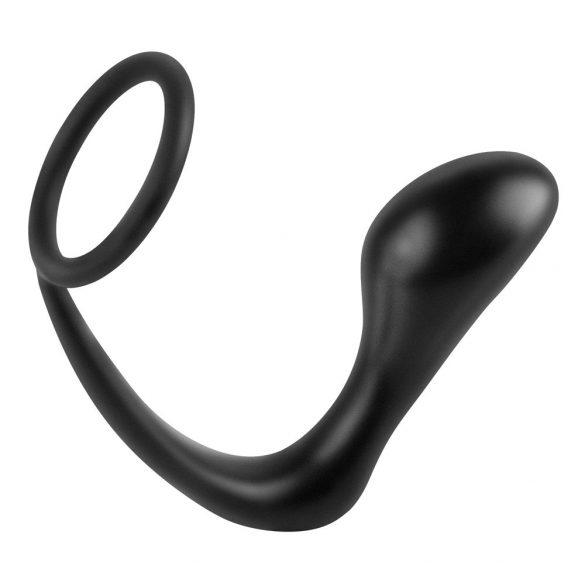 Plug Stimolatore Anale con Anello Fallico "Ass-Gasm" - Dildo Indice Anale Integrato (Nero)