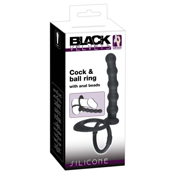 Black Velvet - prostata- och penisring med analdildo (svart)