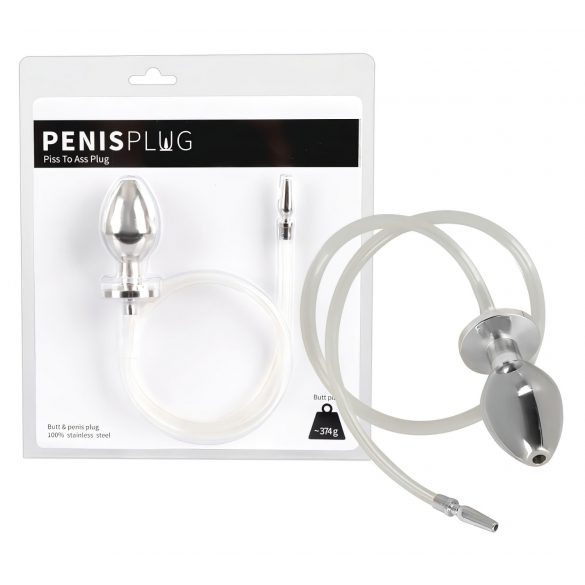 Piss to Ass Plug - Hollow Steel Anal Plug with Urethral Expander