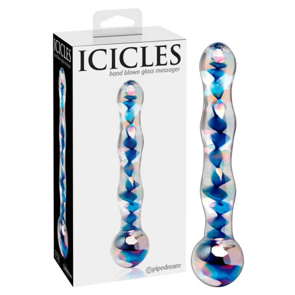 Icicles No. 08 - banguotas, dvigubas, stiklinis dildo (permatomas mėlynas)