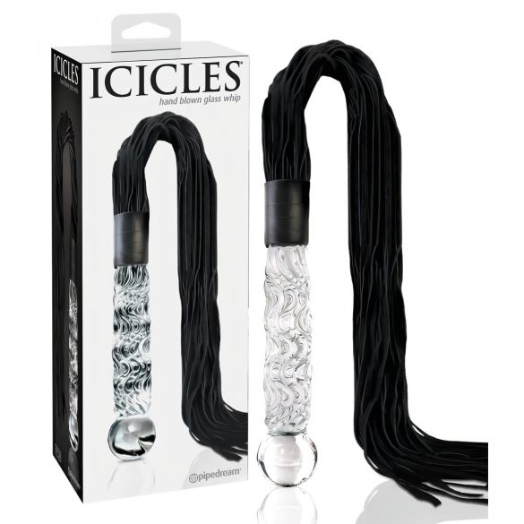 Icicles No. 38 - leren zweep met glazen dildo (transparant-zwart)