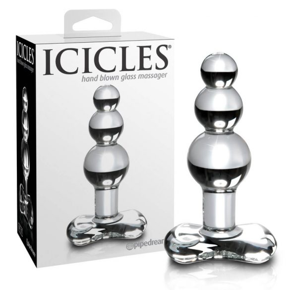 Icicles Nr. 47 - dildo anal din sticlă cu trei perle (transparent)