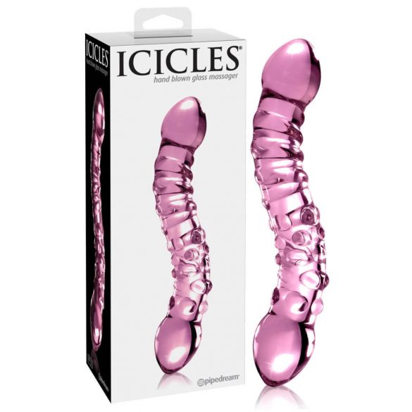 Icicles No. 55 - szklany dildo z podwójną końcówką i punktem G (różowy)