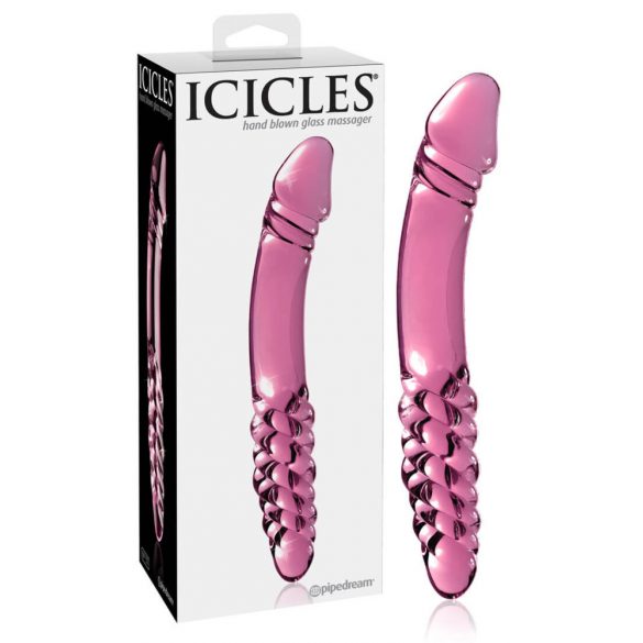 Icicles No. 57 - szklane dildo z dwoma końcówkami na penisa (różowe)