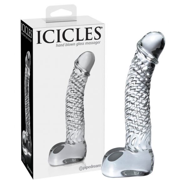 Icicles br. 61 - stakleni dildo sa testisima i penisom (proziran)