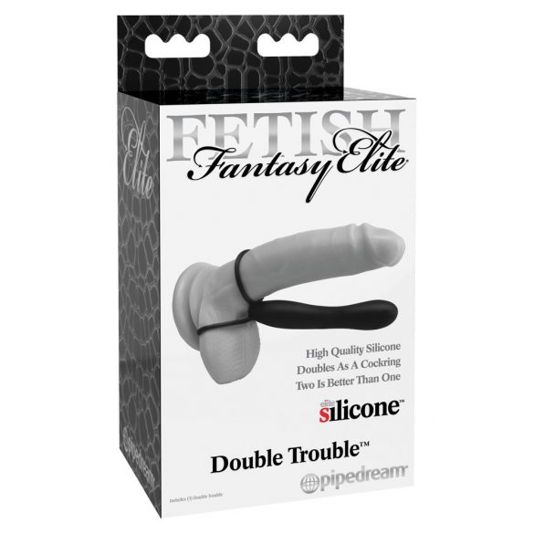 Fétiche Double Problème - Anneaux pénis et testicule avec plug anal (noir)