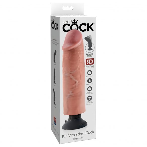 King Cock 10 - Bendable Suction Cup Vibrator (25cm) - Natural