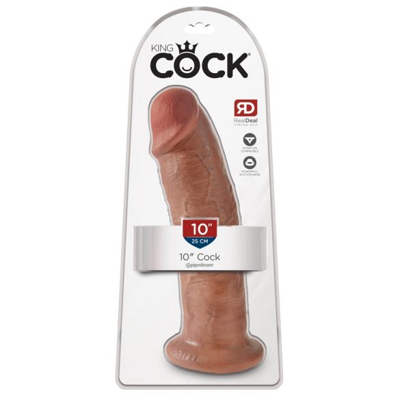 King Cock 10 - velké dildo se varlaty s přísavkou (25cm) - tmavě přírodní