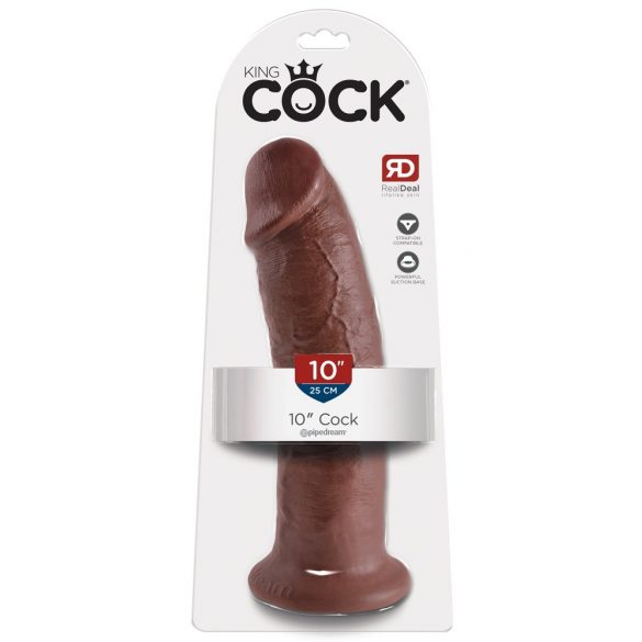 King Cock 10 - veľké dildo so semenníkmi s prísavkou (25cm) - hnedé