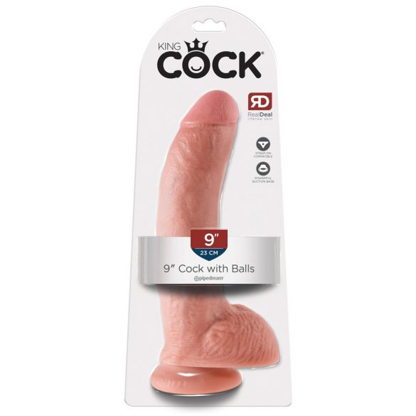 King Cock 9 - Large Suction Cup Dildo with Balls (9 Inches) - Natural