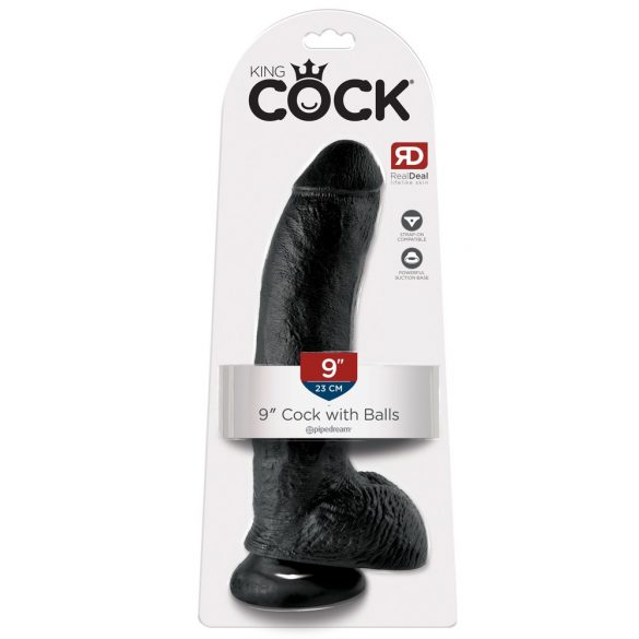 King Cock 9 - suur iminapaga, munadega dildo (23cm) - must