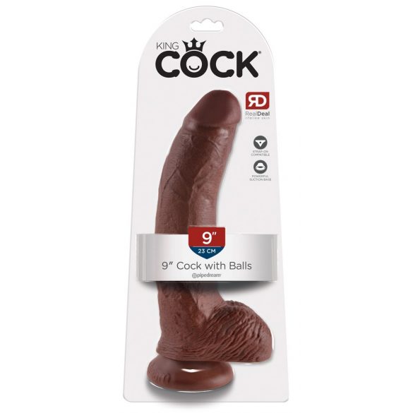 King Cock 9 - velika vakuumska čašica, testikularni dildo (23 cm) - smeđa