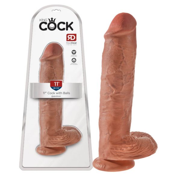 King Cock 11 - grote zuignap, balletjes dildo (28cm) - donker natuur