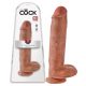 King Cock 11 - velik vibrator s prijemalom za testise (28 cm) - temno naraven