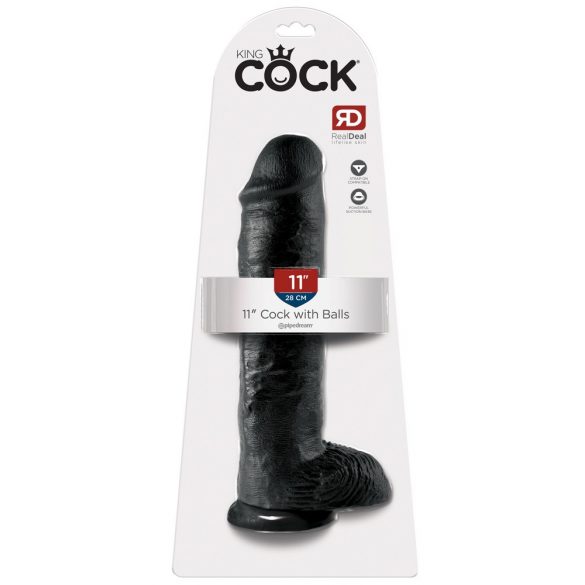 King Cock 11 - liels piesūcekņa dildo ar sēkliniekiem (28cm) - melns