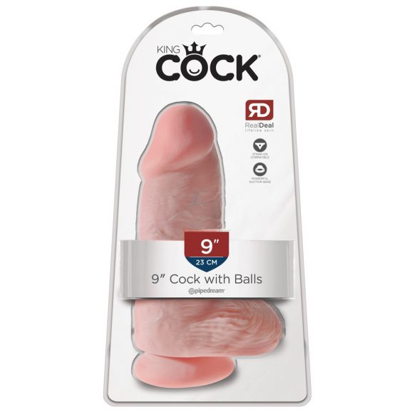 King Cock 9 Resnais - piesūceknis, stulbs dildo (23cm) - dabīgs