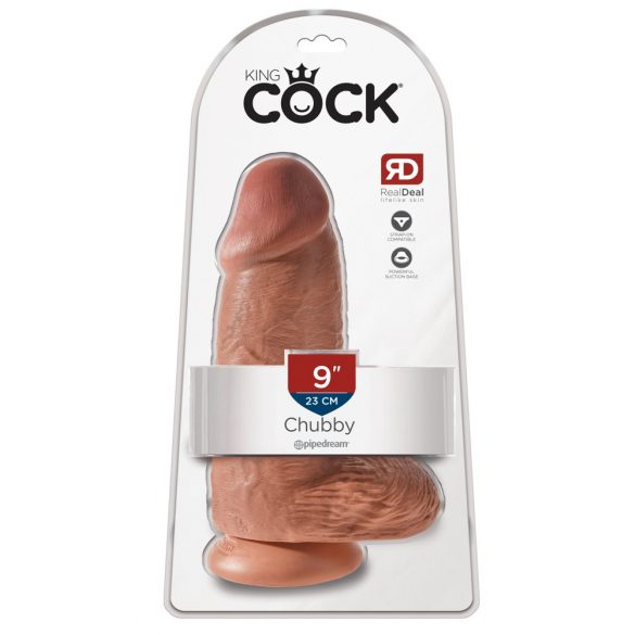 King Cock 9 Chubby - iminapinnaga, munanditega dildo (23 cm) - tume naturaalne