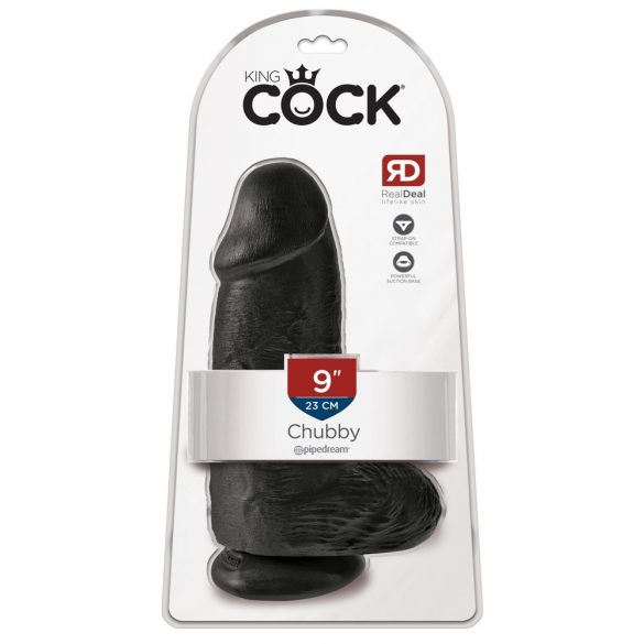 King Cock 9 Chubby - Suction Cup Dildo with Testicles (23cm) - Black"