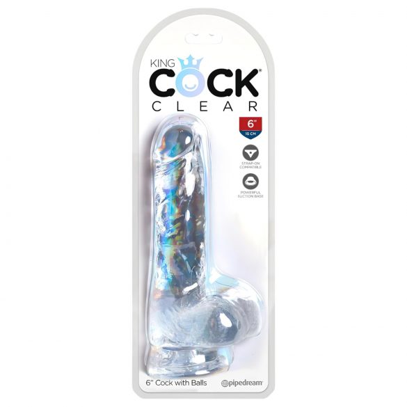 King Cock Clear 6 - Suction Base Small Dildo with Balls (15cm)