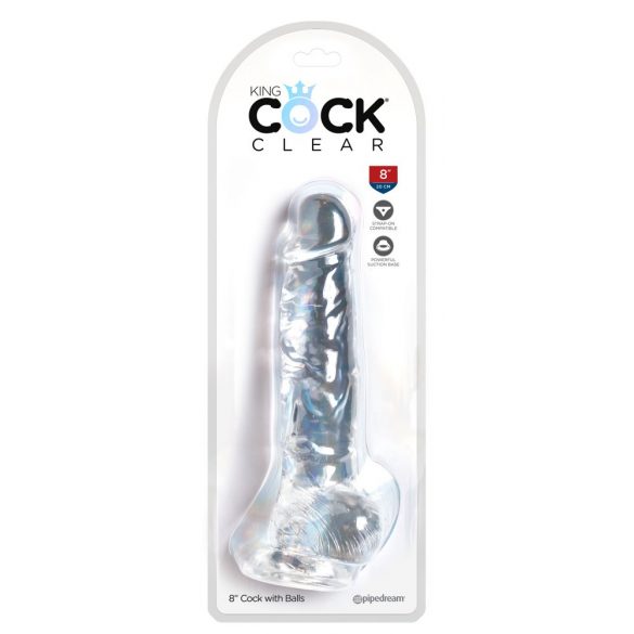 King Cock Clear 8 - dildo cu ventuză și testicule (20cm)