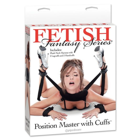 Fetish Position Master - komplet za vezanje z ročnimi okovi (črn)