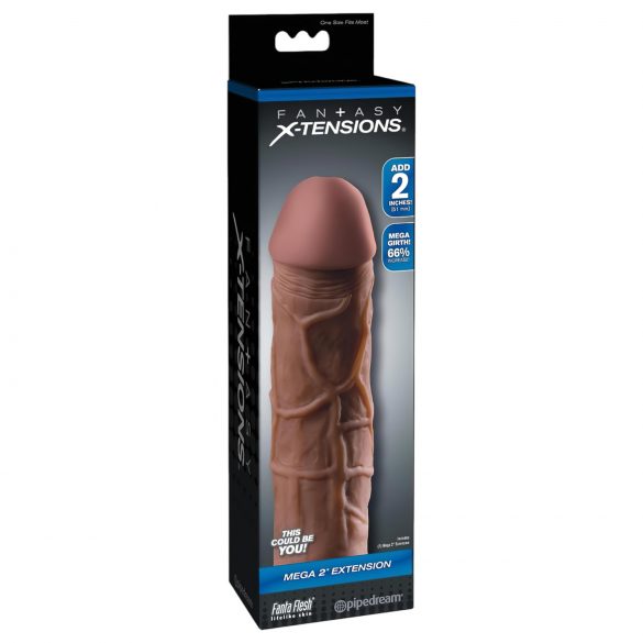 X-TENSION Mega 2 - Realistic Penis Sleeve (20.3cm) - Dark Natural