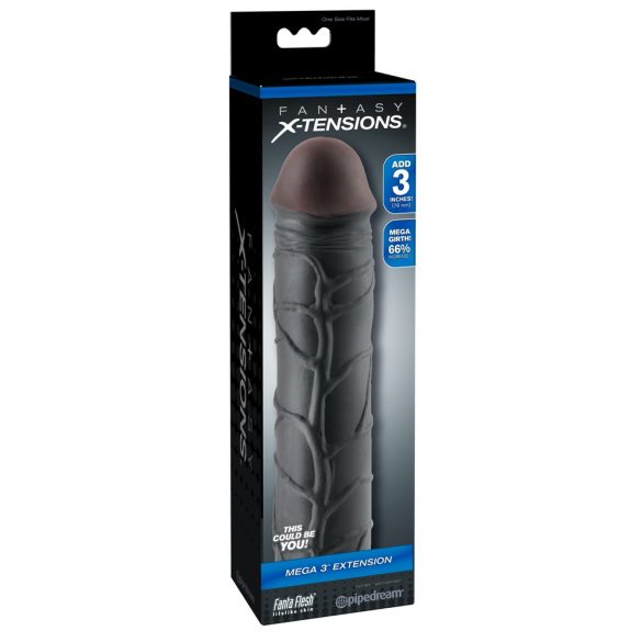 X-TENSION Mega 3 - realistický návlek na penis (22,8 cm) - černý