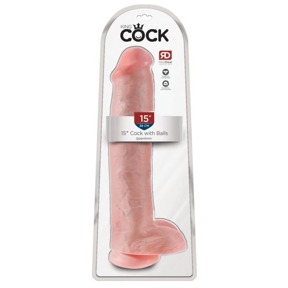 King Cock 15 - Suction Cup Dildo with Balls (38cm) - Natural