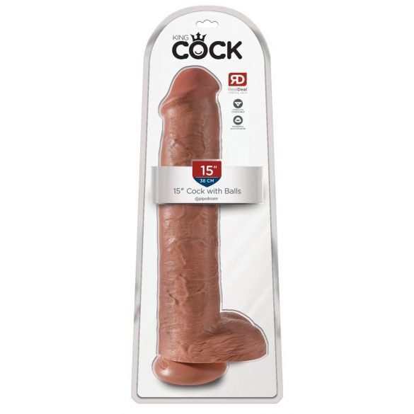 King Cock 15 - obří dildo s varlaty (38 cm) - tmavě přírodní