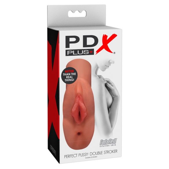 PDX Double Stroker - 2in1 realistischer Masturbator (dunkles Natur)