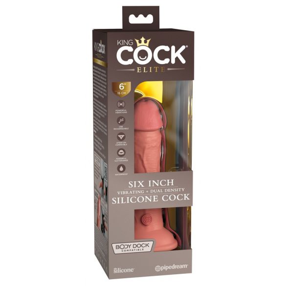 King Cock Elite 6 - Realistic Vibrator with Suction Cup (15cm) - Natural