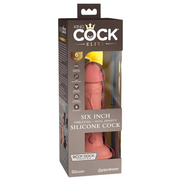 King Cock Elite 6 - Saugnapf, lebensnaher Vibrator (15cm) - Naturfarben