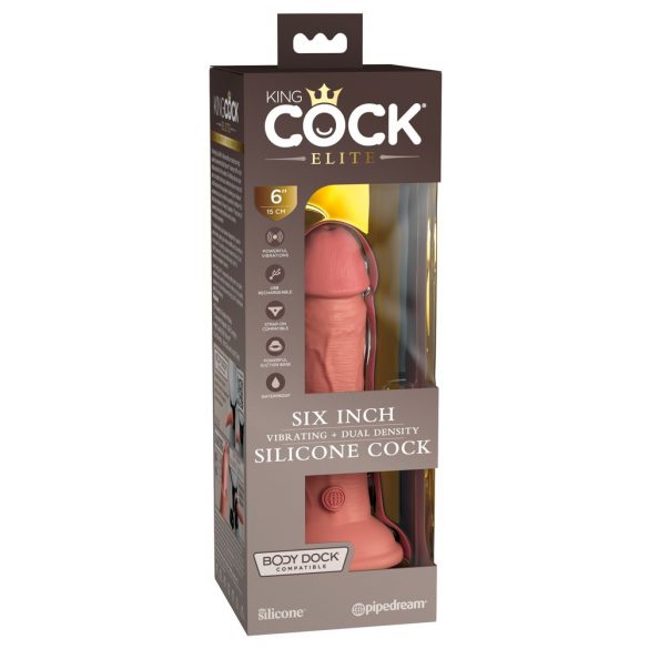 King Cock Elite 6 – iminapaga, elutruu vibraator 15 cm (tume naturaalne)