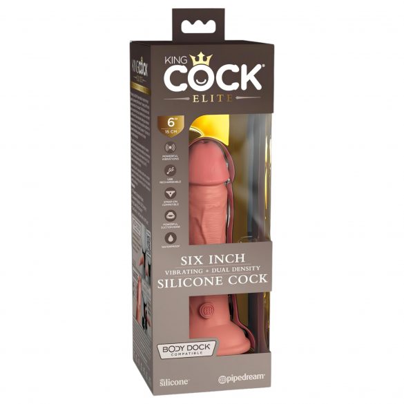 King Cock Elite 6 - Saugnapf, realistischer Vibrator 15cm (dunkle Natur)