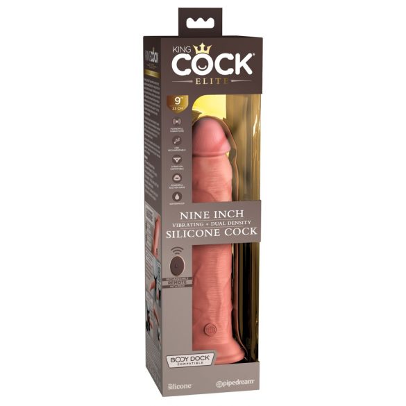 King Cock Elite 9 - piesūceknis, radiobūvēt vibrators 23cm - dabīgs