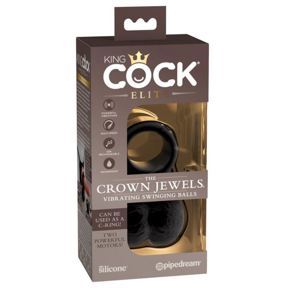 King Cock Elite Crown Jewels - vibračný krúžok (čierny)