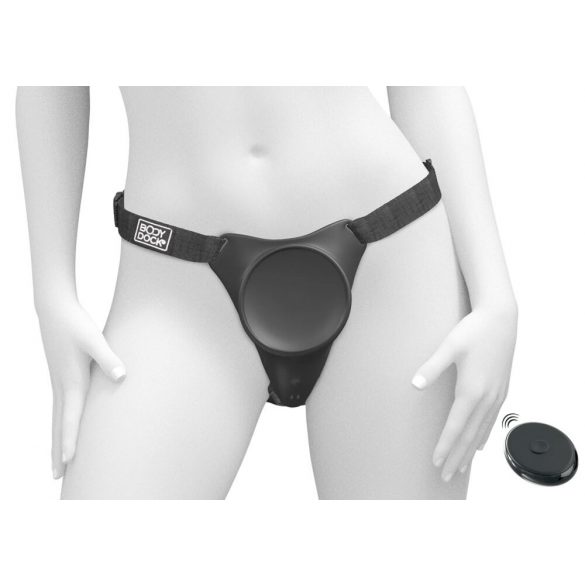 Body Dock G-punt Pro - oplaadbare, draadloze strap-on slip (zwart)