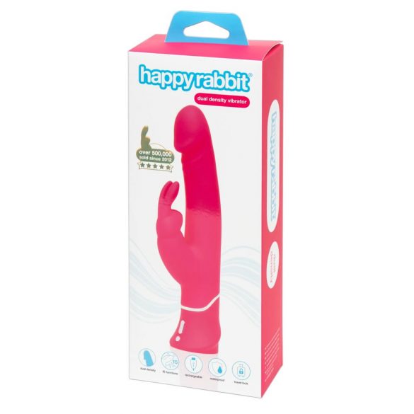 Vibratore Dual Density HappyRabbit con stimolatore clitorideo impermeabile (rosa)