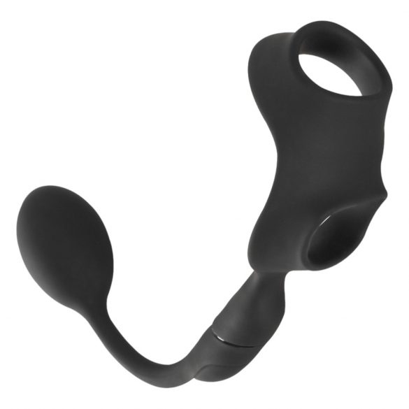 Rebel - inel pentru penis și testicule cu vibrator anal (negru)