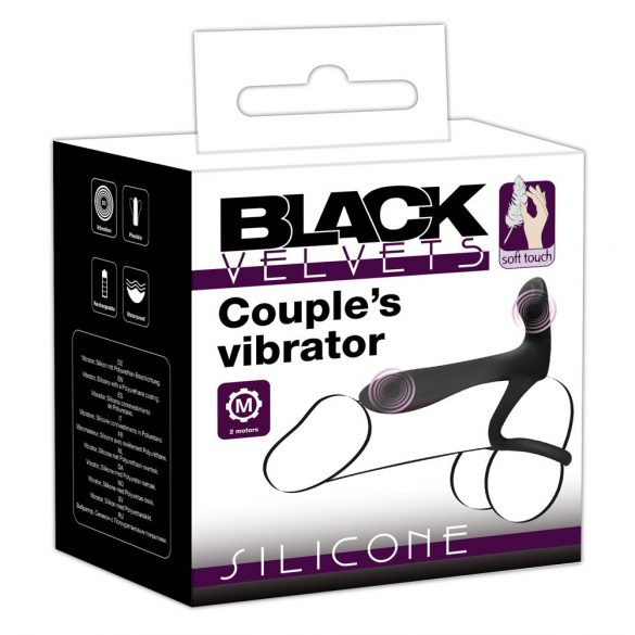 Black Velvet - punjivi, 2u1 vibrator za par i prsten za penis (crni)